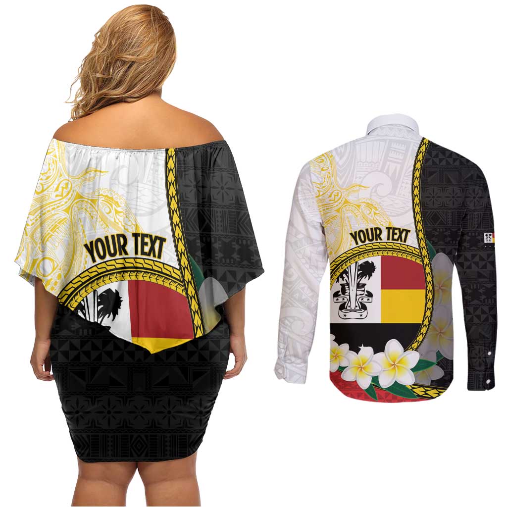 Personalised PNG Madang Provins Couples Matching Off Shoulder Short Dress and Long Sleeve Button Shirt Papua New Guinea Plumeria Melanesian Pattern - Polynesian Pride