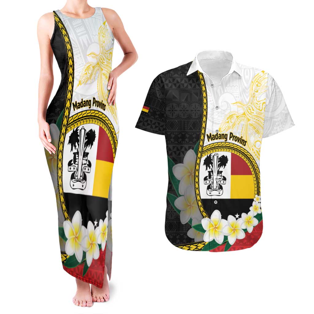 Personalised PNG Madang Provins Couples Matching Tank Maxi Dress and Hawaiian Shirt Papua New Guinea Plumeria Melanesian Pattern - Polynesian Pride