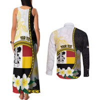 Personalised PNG Madang Provins Couples Matching Tank Maxi Dress and Long Sleeve Button Shirt Papua New Guinea Plumeria Melanesian Pattern - Polynesian Pride