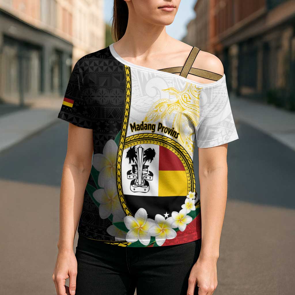 Personalised PNG Madang Provins Cross Shoulder Shirt Papua New Guinea Plumeria Melanesian Pattern - Polynesian Pride