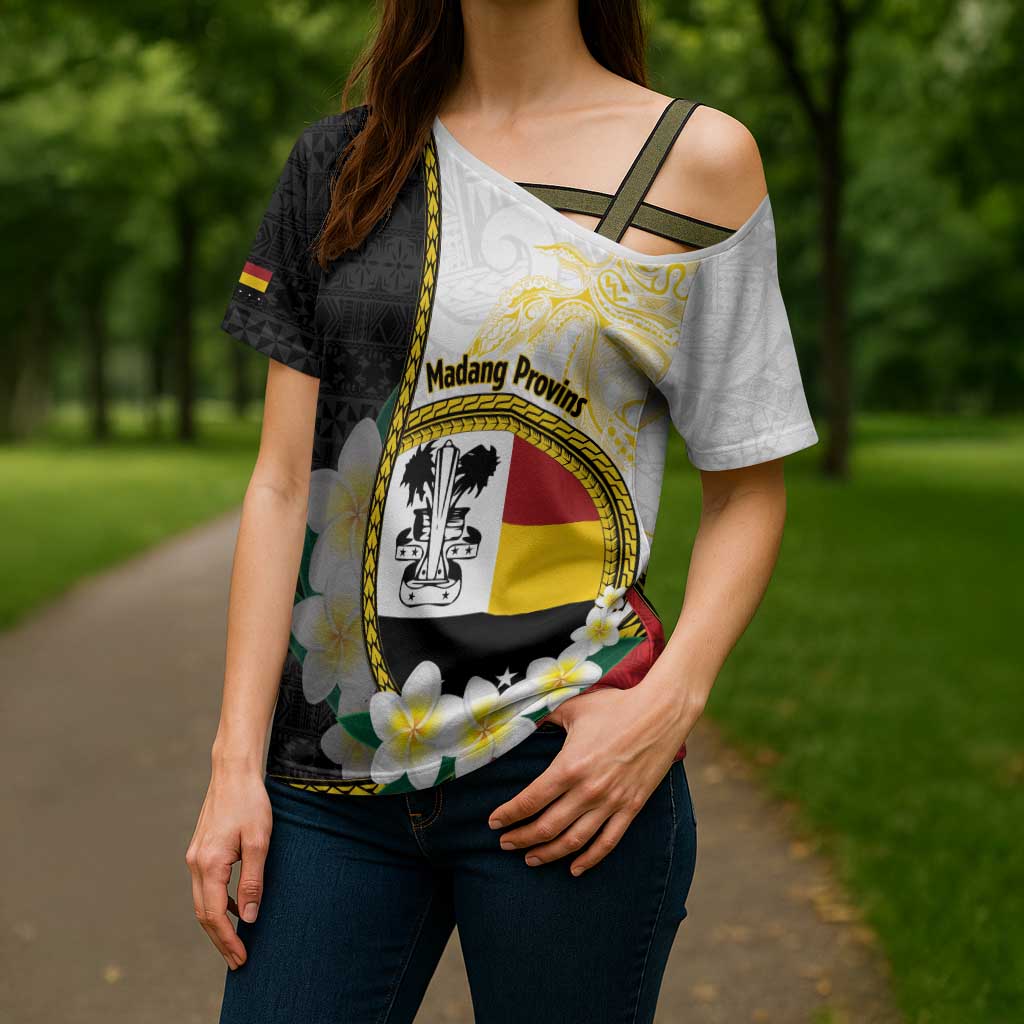 Personalised PNG Madang Provins Cross Shoulder Shirt Papua New Guinea Plumeria Melanesian Pattern - Polynesian Pride