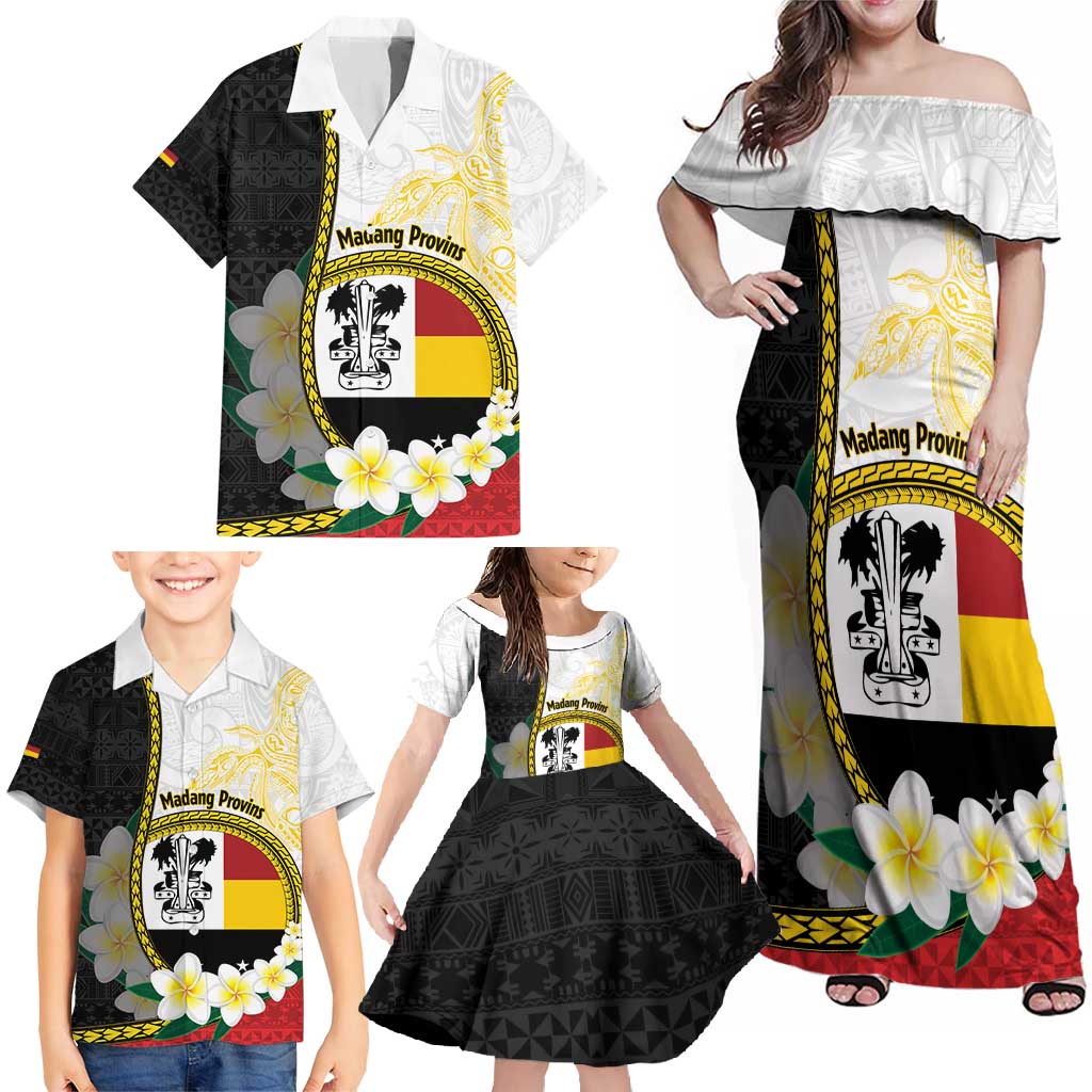 Personalised PNG Madang Provins Family Matching Off Shoulder Maxi Dress and Hawaiian Shirt Papua New Guinea Plumeria Melanesian Pattern - Polynesian Pride
