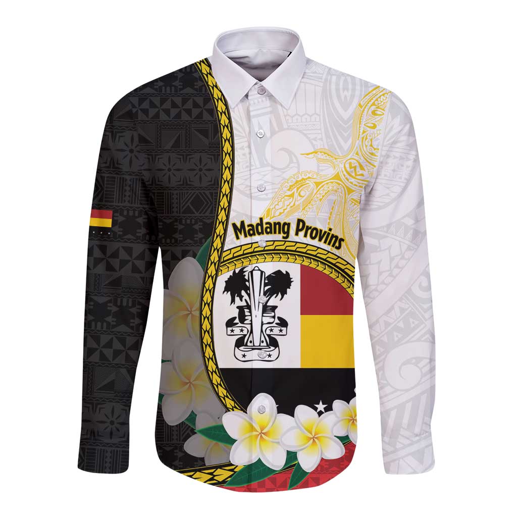 Personalised PNG Madang Provins Long Sleeve Button Shirt Papua New Guinea Plumeria Melanesian Pattern - Polynesian Pride