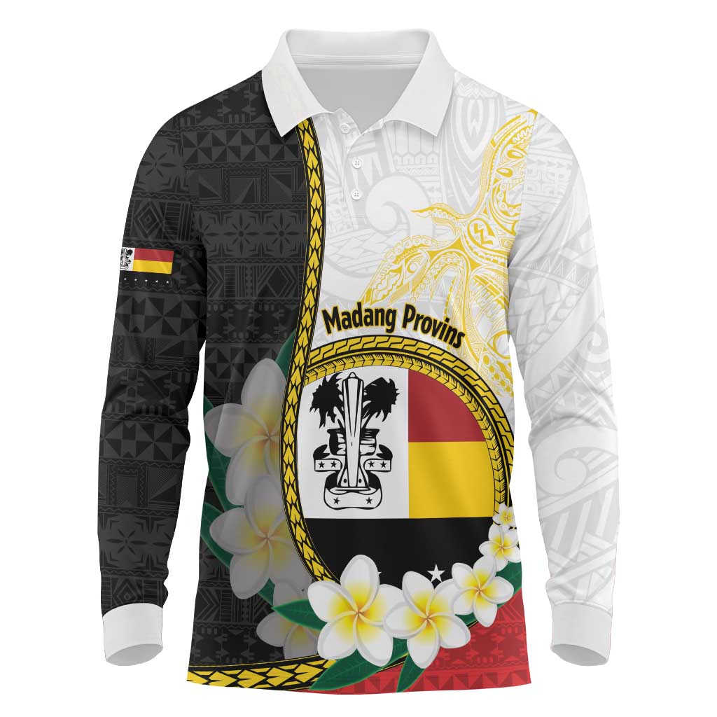Personalised PNG Madang Provins Long Sleeve Polo Shirt Papua New Guinea Plumeria Melanesian Pattern - Polynesian Pride