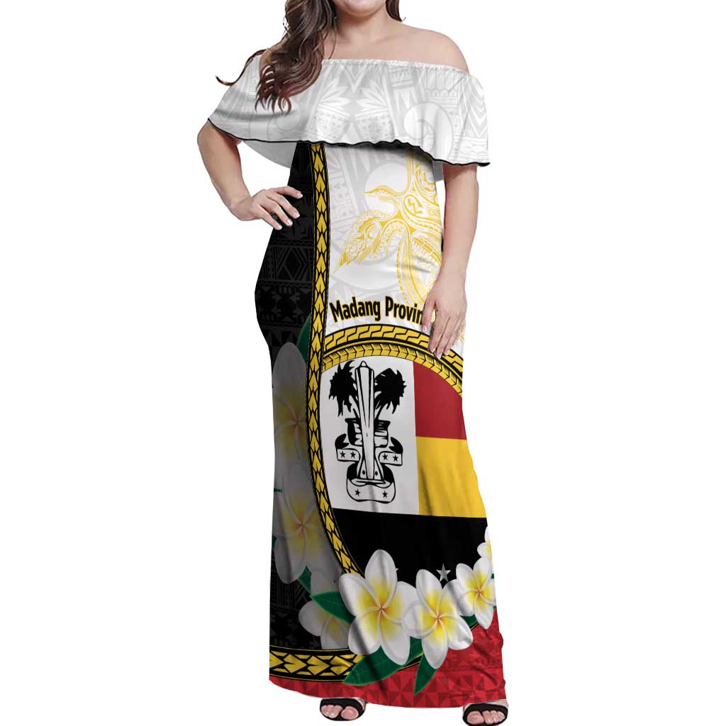 Personalised PNG Madang Provins Off Shoulder Maxi Dress Papua New Guinea Plumeria Melanesian Pattern - Polynesian Pride