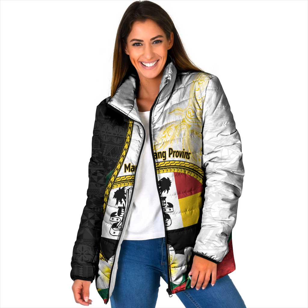 Personalised PNG Madang Provins Padded Jacket Papua New Guinea Plumeria Melanesian Pattern - Polynesian Pride