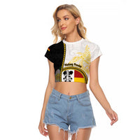 Personalised PNG Madang Provins Raglan Cropped T Shirt Papua New Guinea Plumeria Melanesian Pattern - Polynesian Pride