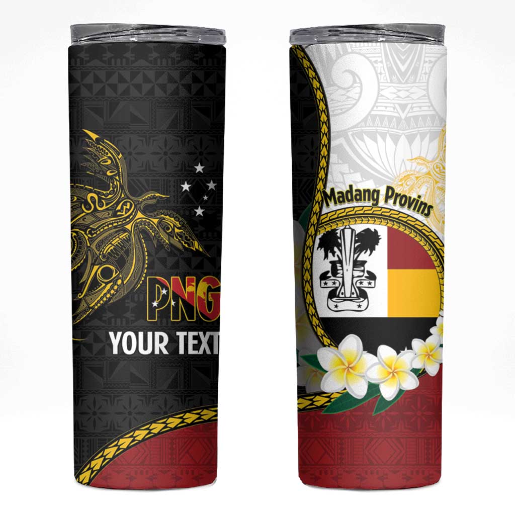 Personalised PNG Madang Provins Skinny Tumbler Papua New Guinea Plumeria Melanesian Pattern - Polynesian Pride