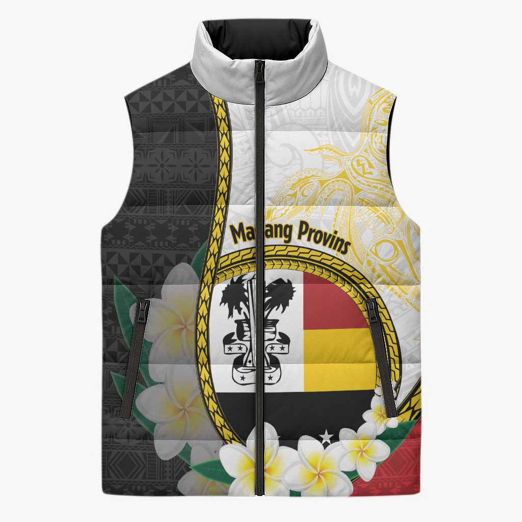 Personalised PNG Madang Provins Sleeveless Puffer Jacket Papua New Guinea Plumeria Melanesian Pattern - Polynesian Pride