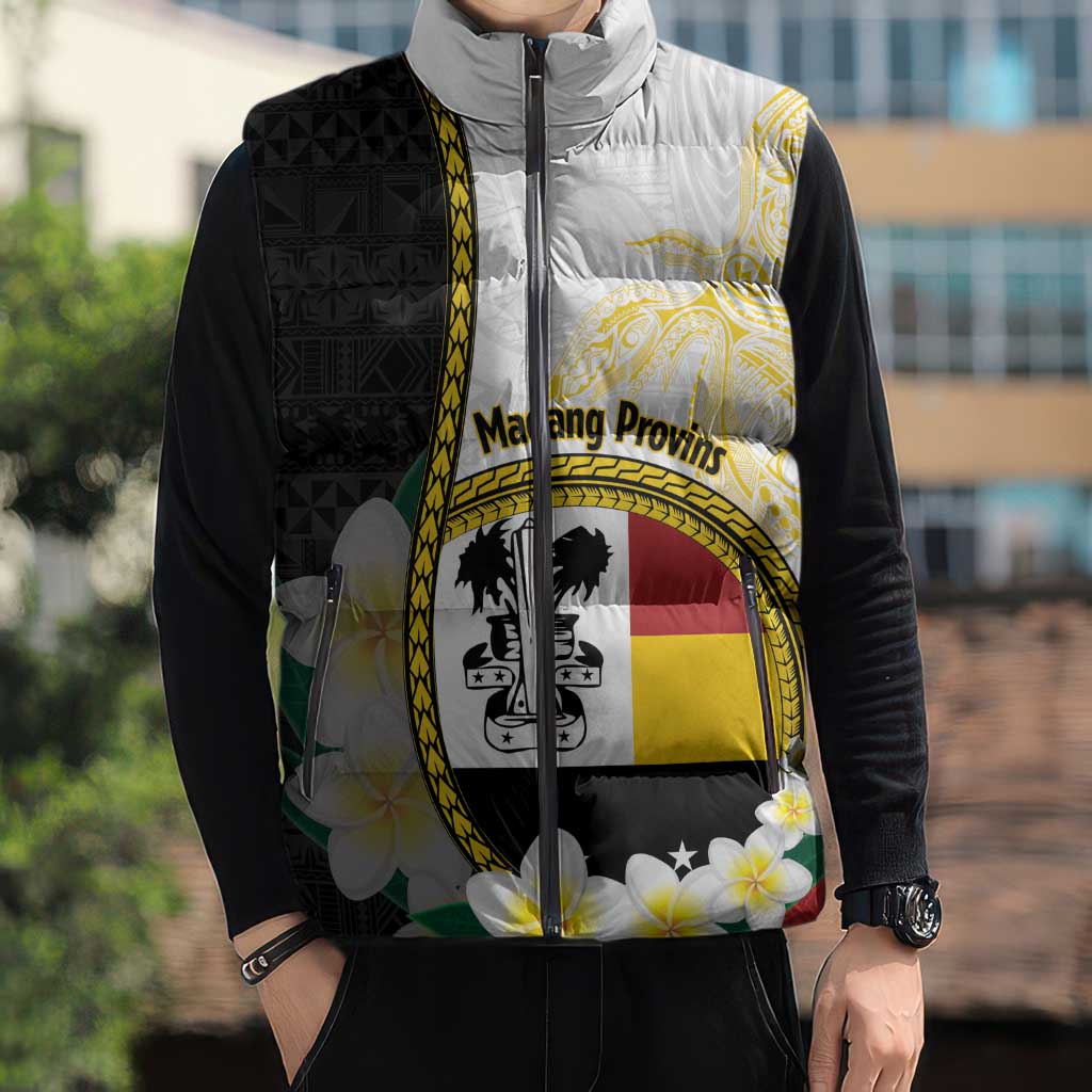 Personalised PNG Madang Provins Sleeveless Puffer Jacket Papua New Guinea Plumeria Melanesian Pattern - Polynesian Pride