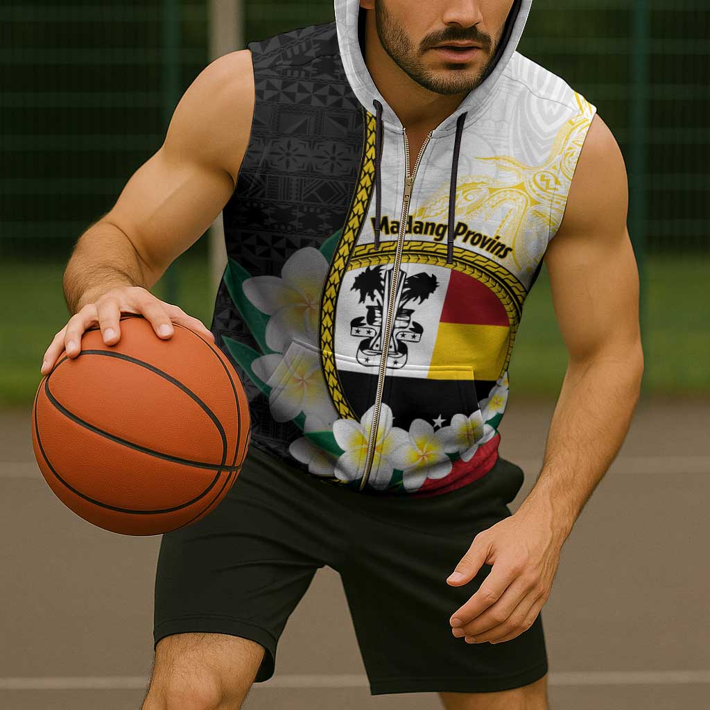 Personalised PNG Madang Provins Sleeveless Zip Hoodie Papua New Guinea Plumeria Melanesian Pattern - Polynesian Pride