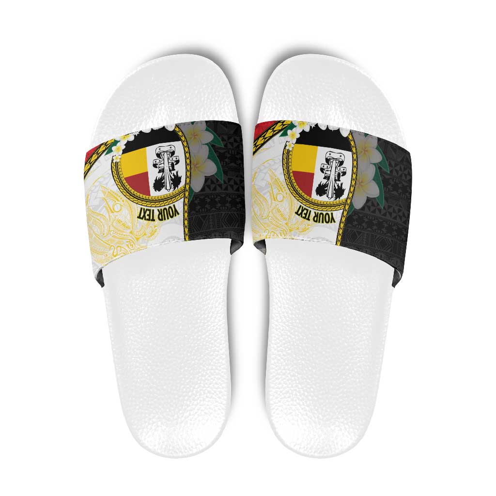 Personalised PNG Madang Provins Slide Sandals Papua New Guinea Plumeria Melanesian Pattern - Polynesian Pride