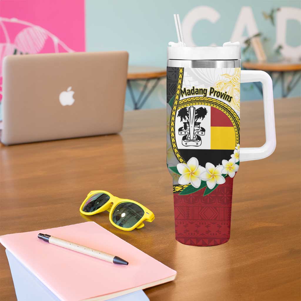 Personalised PNG Madang Provins Tumbler With Handle Papua New Guinea Plumeria Melanesian Pattern - Polynesian Pride