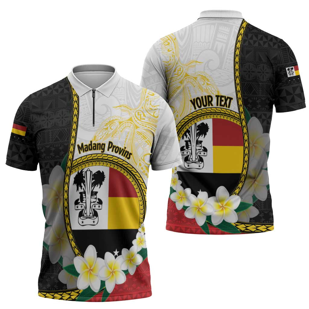 Personalised PNG Madang Provins Zipper Polo Shirt Papua New Guinea Plumeria Melanesian Pattern - Polynesian Pride