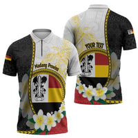 Personalised PNG Madang Provins Zipper Polo Shirt Papua New Guinea Plumeria Melanesian Pattern - Polynesian Pride
