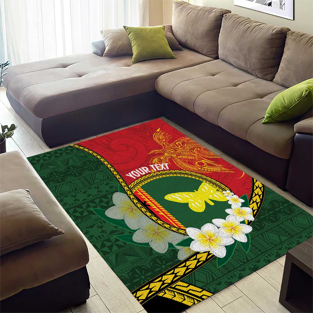 Personalised PNG Oro Provins Area Rug Papua New Guinea Plumeria Melanesian Pattern - Polynesian Pride