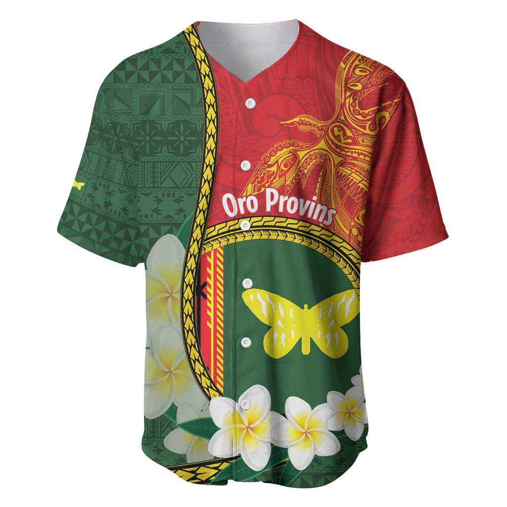 Personalised PNG Oro Provins Baseball Jersey Papua New Guinea Plumeria Melanesian Pattern - Polynesian Pride