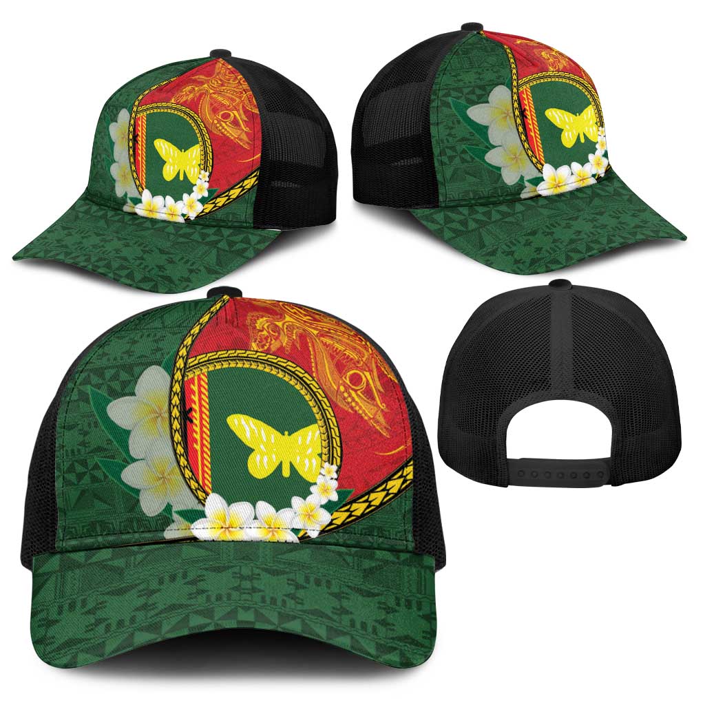 PNG Oro Provins Baseball Net Cap Papua New Guinea Plumeria Melanesian Pattern - Polynesian Pride