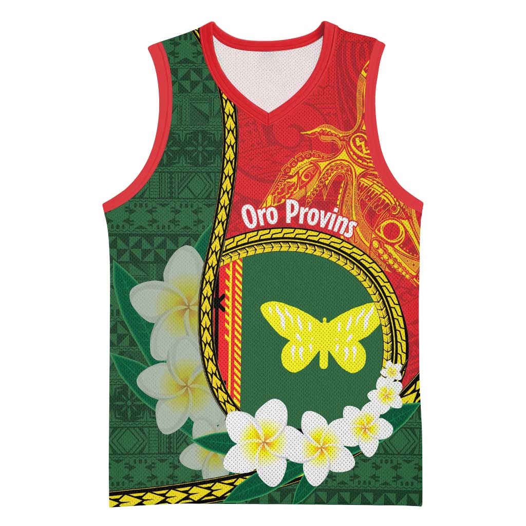 Personalised PNG Oro Provins Basketball Jersey Papua New Guinea Plumeria Melanesian Pattern - Polynesian Pride
