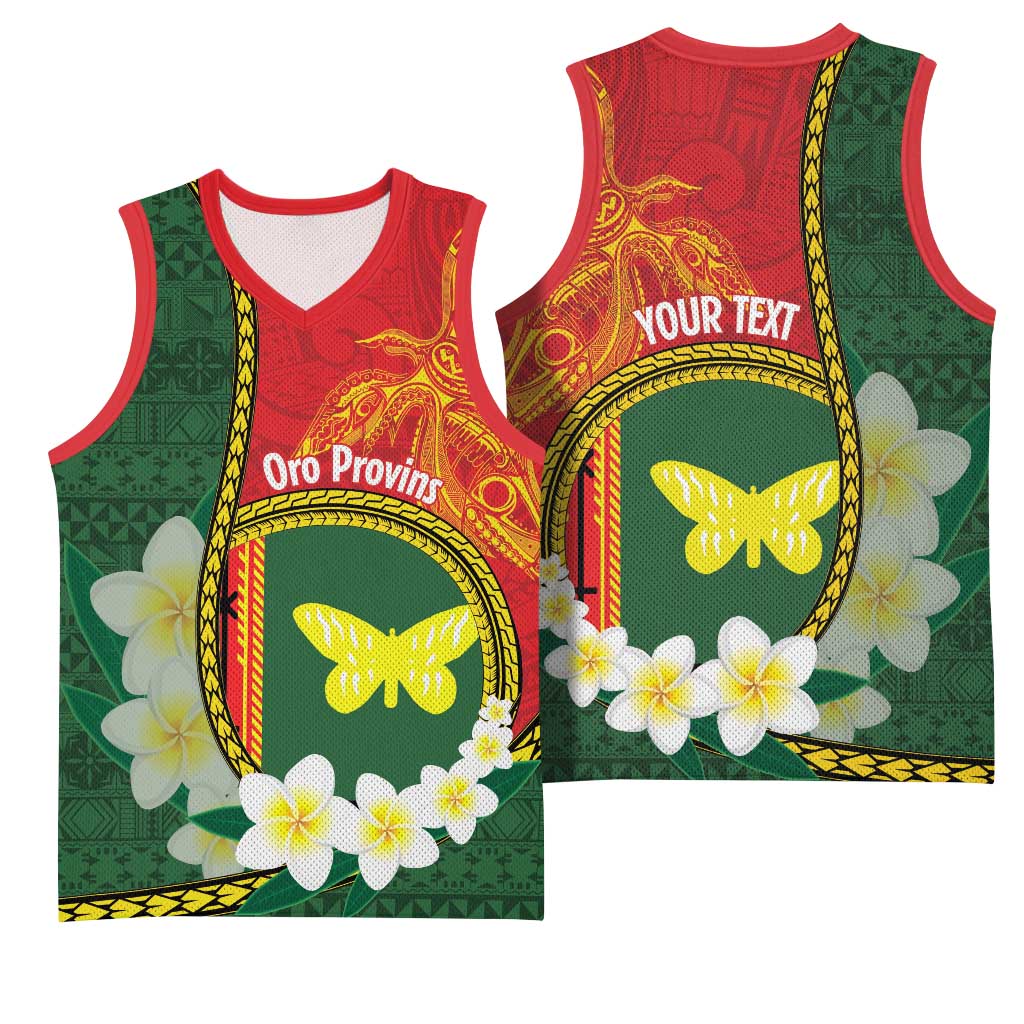 Personalised PNG Oro Provins Basketball Jersey Papua New Guinea Plumeria Melanesian Pattern - Polynesian Pride