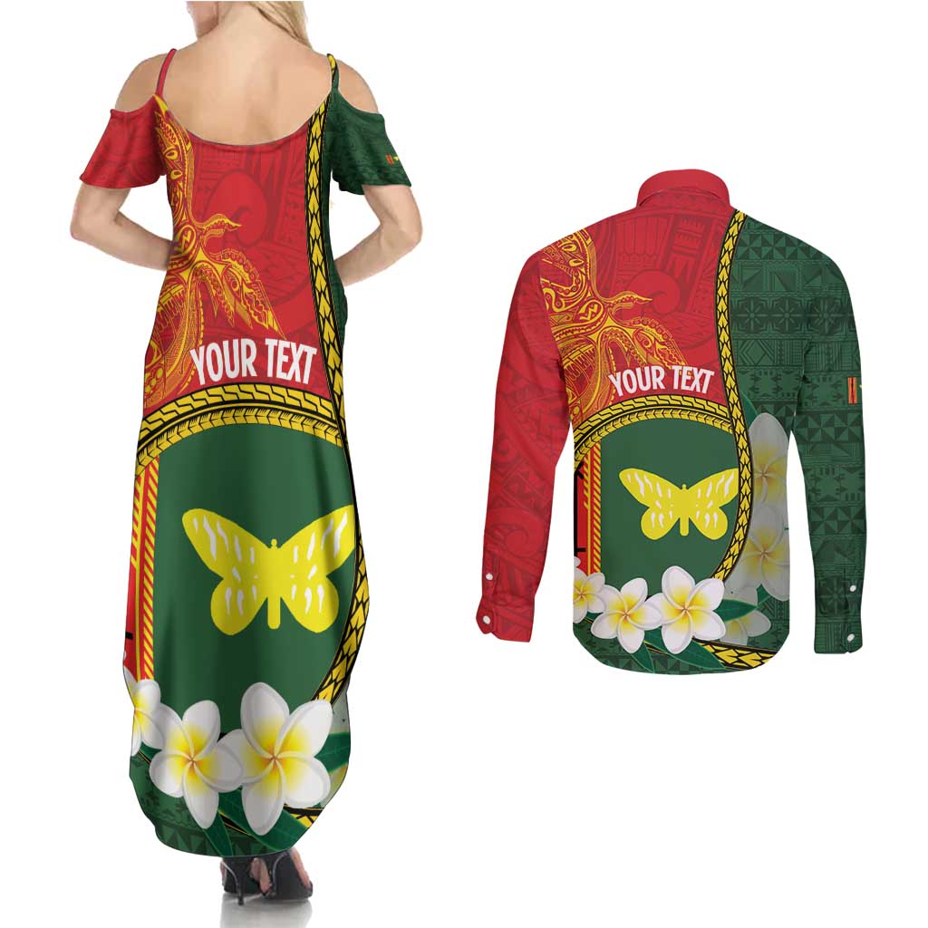 Personalised PNG Oro Provins Couples Matching Summer Maxi Dress and Long Sleeve Button Shirt Papua New Guinea Plumeria Melanesian Pattern - Polynesian Pride