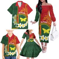 Personalised PNG Oro Provins Family Matching Off The Shoulder Long Sleeve Dress and Hawaiian Shirt Papua New Guinea Plumeria Melanesian Pattern - Polynesian Pride