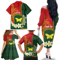 Personalised PNG Oro Provins Family Matching Off The Shoulder Long Sleeve Dress and Hawaiian Shirt Papua New Guinea Plumeria Melanesian Pattern - Polynesian Pride