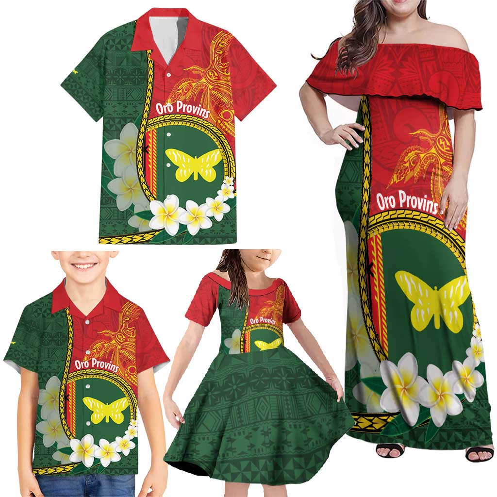 Personalised PNG Oro Provins Family Matching Off Shoulder Maxi Dress and Hawaiian Shirt Papua New Guinea Plumeria Melanesian Pattern - Polynesian Pride