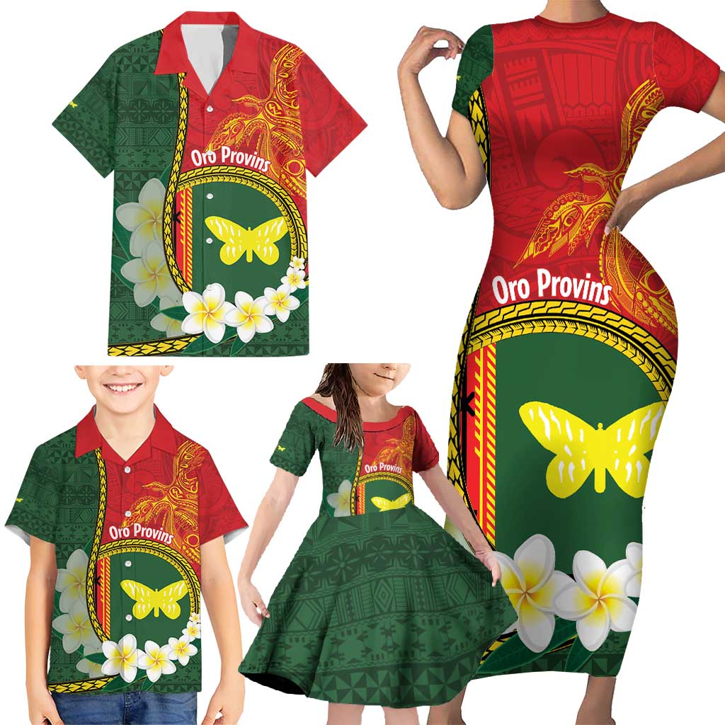 Personalised PNG Oro Provins Family Matching Short Sleeve Bodycon Dress and Hawaiian Shirt Papua New Guinea Plumeria Melanesian Pattern - Polynesian Pride
