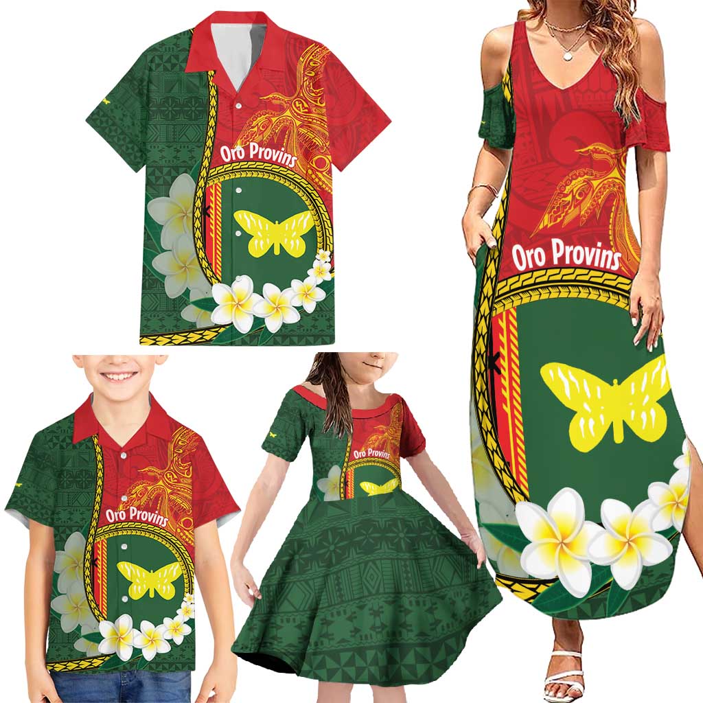 Personalised PNG Oro Provins Family Matching Summer Maxi Dress and Hawaiian Shirt Papua New Guinea Plumeria Melanesian Pattern - Polynesian Pride