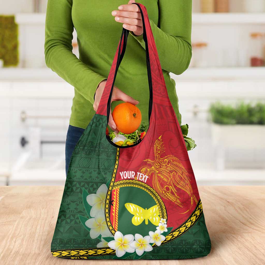 Personalised PNG Oro Provins Grocery Bag Papua New Guinea Plumeria Melanesian Pattern - Polynesian Pride