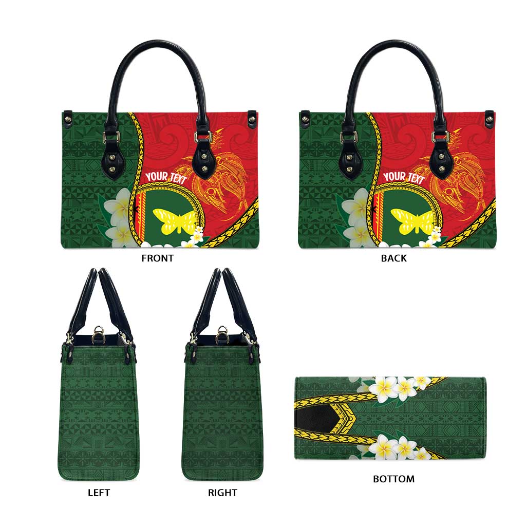 Personalised PNG Oro Provins Leather Bag Papua New Guinea Plumeria Melanesian Pattern - Polynesian Pride