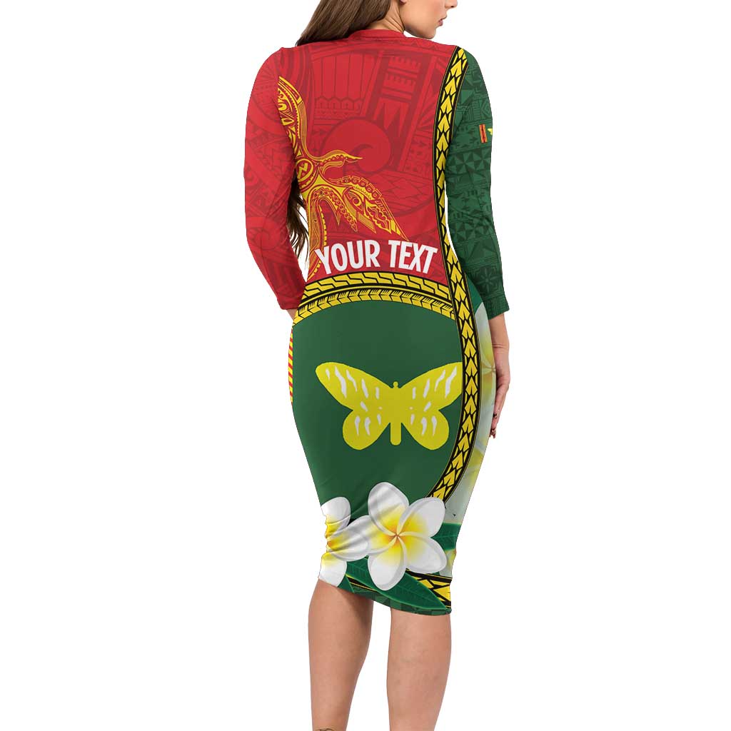 Personalised PNG Oro Provins Long Sleeve Bodycon Dress Papua New Guinea Plumeria Melanesian Pattern - Polynesian Pride