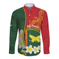 Personalised PNG Oro Provins Long Sleeve Button Shirt Papua New Guinea Plumeria Melanesian Pattern - Polynesian Pride