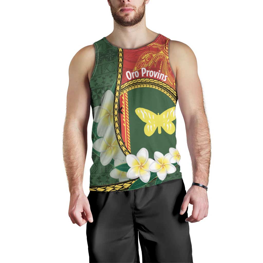 Personalised PNG Oro Provins Men Tank Top Papua New Guinea Plumeria Melanesian Pattern - Polynesian Pride