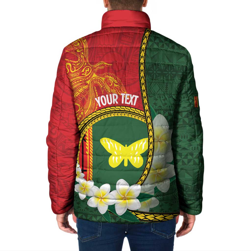 Personalised PNG Oro Provins Padded Jacket Papua New Guinea Plumeria Melanesian Pattern - Polynesian Pride