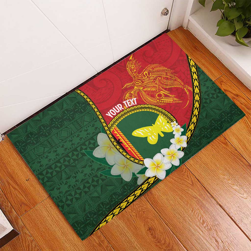 Personalised PNG Oro Provins Rubber Doormat Papua New Guinea Plumeria Melanesian Pattern - Polynesian Pride