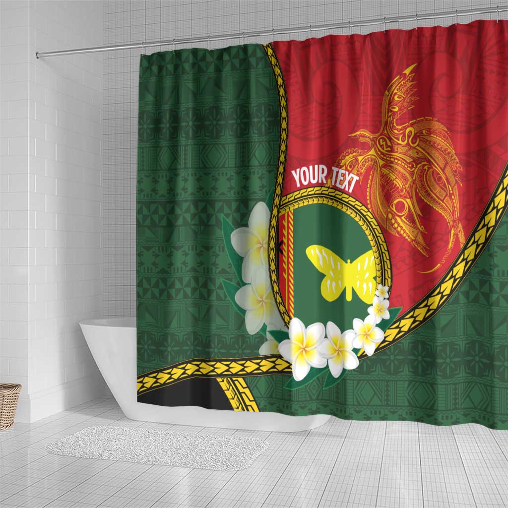 Personalised PNG Oro Provins Shower Curtain Papua New Guinea Plumeria Melanesian Pattern - Polynesian Pride