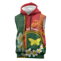 Personalised PNG Oro Provins Sleeveless Hoodie Papua New Guinea Plumeria Melanesian Pattern - Polynesian Pride