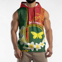 Personalised PNG Oro Provins Sleeveless Hoodie Papua New Guinea Plumeria Melanesian Pattern - Polynesian Pride