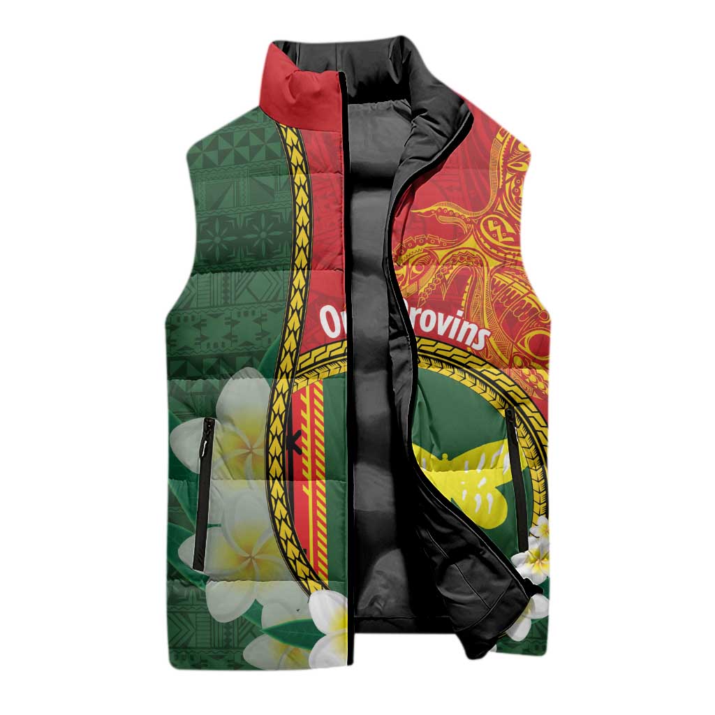 Personalised PNG Oro Provins Sleeveless Puffer Jacket Papua New Guinea Plumeria Melanesian Pattern - Polynesian Pride