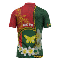 Personalised PNG Oro Provins Zipper Polo Shirt Papua New Guinea Plumeria Melanesian Pattern - Polynesian Pride