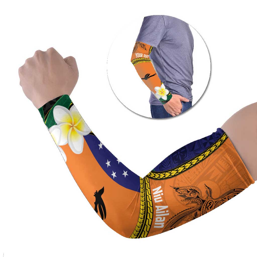 Personalised PNG Niu Ailan Arm Sleeves Papua New Guinea Plumeria Melanesian Pattern - Polynesian Pride