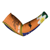 Personalised PNG Niu Ailan Arm Sleeves Papua New Guinea Plumeria Melanesian Pattern - Polynesian Pride