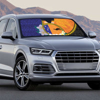 Personalised PNG Niu Ailan Auto Sun Shade Papua New Guinea Plumeria Melanesian Pattern - Polynesian Pride