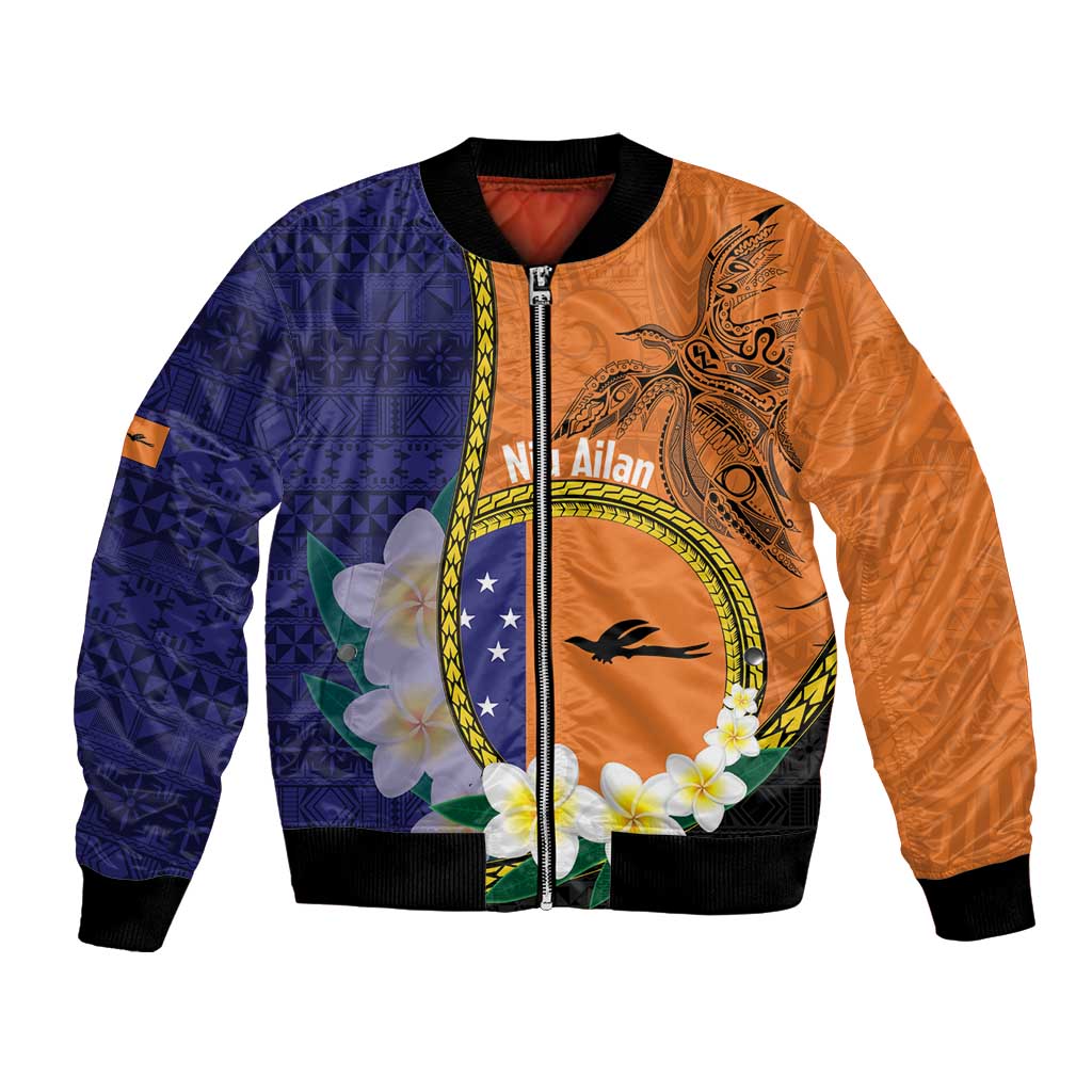 Personalised PNG Niu Ailan Bomber Jacket Papua New Guinea Plumeria Melanesian Pattern - Polynesian Pride