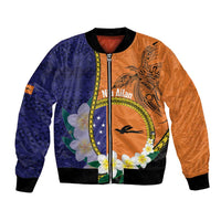 Personalised PNG Niu Ailan Bomber Jacket Papua New Guinea Plumeria Melanesian Pattern - Polynesian Pride