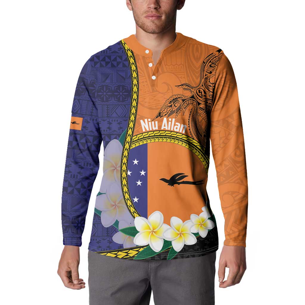Personalised PNG Niu Ailan Button Sweatshirt Papua New Guinea Plumeria Melanesian Pattern - Polynesian Pride