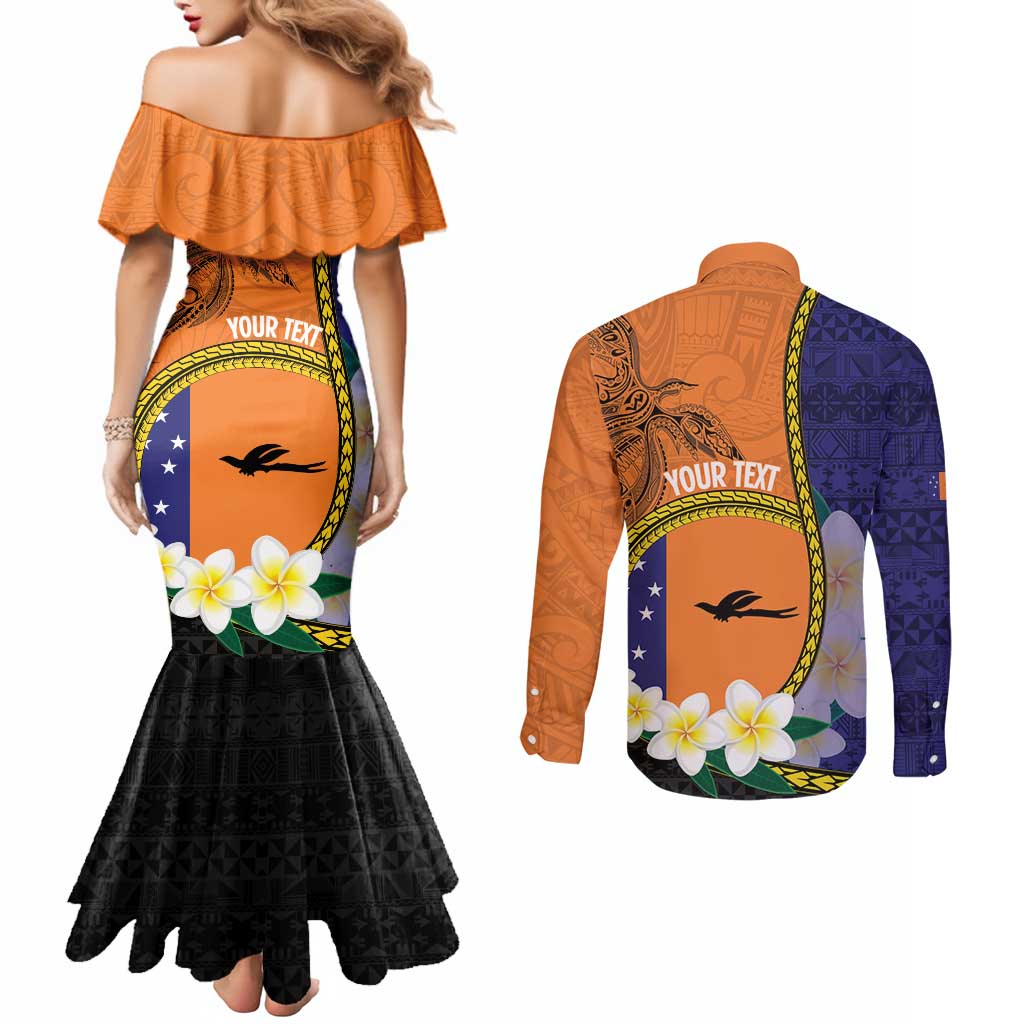Personalised PNG Niu Ailan Couples Matching Mermaid Dress and Long Sleeve Button Shirt Papua New Guinea Plumeria Melanesian Pattern - Polynesian Pride