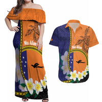 Personalised PNG Niu Ailan Couples Matching Off Shoulder Maxi Dress and Hawaiian Shirt Papua New Guinea Plumeria Melanesian Pattern - Polynesian Pride